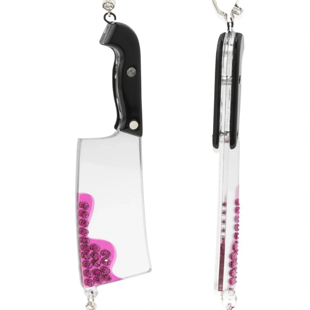 Authentic Betsey Johnson Earrings - Halloween Cleaver, Dangle Rhinestone NWT